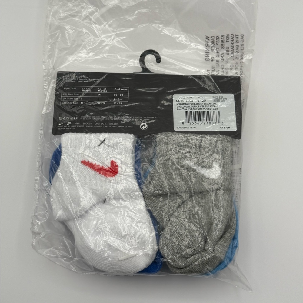 ⚜️ NIKE ⚜️ NEW Ankle Socks for Newborns/Baby 6-12 Months 6 pairs - Picture 4 of 6